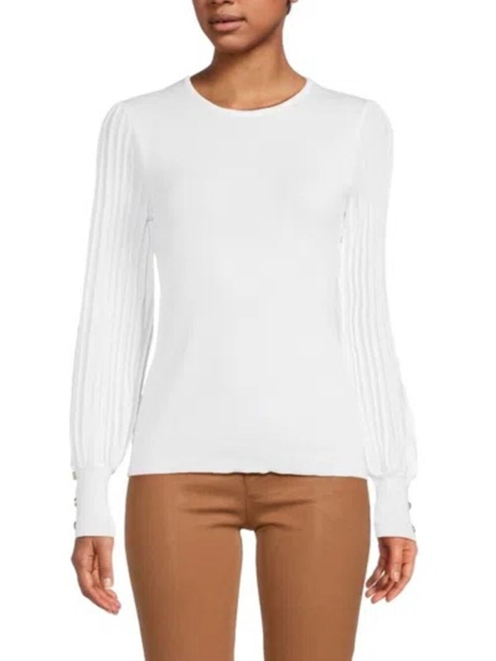 Nanette Lepore White Metallic Rib Knit Long Sleeve Pullover Sweater Top Size M